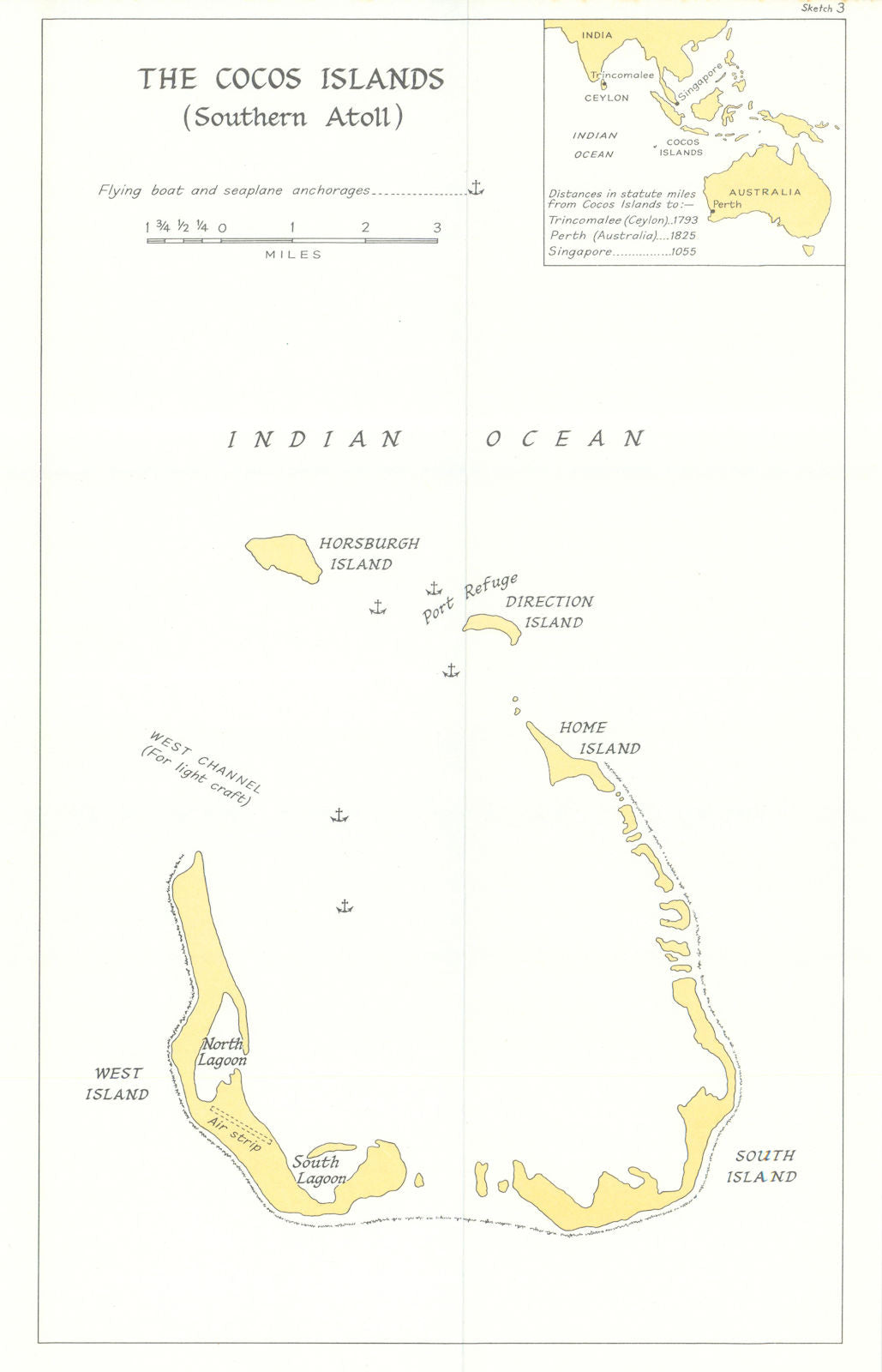 Cocos Islands Southern Atoll 1945. Seaplane anchorages. World War Two 1969 map